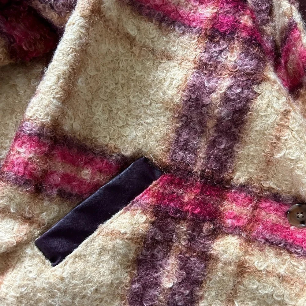 Knox Rose Burgundy Plaid Sweater Overcoat - Picture 3 of 8